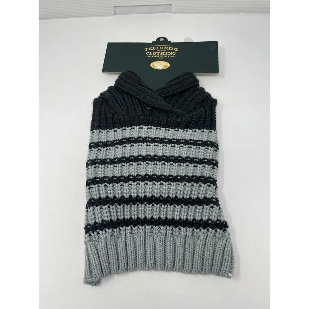 Telluride Clothing Company Dog Sweater Small Black Grey Striped Shawl Collar NWT